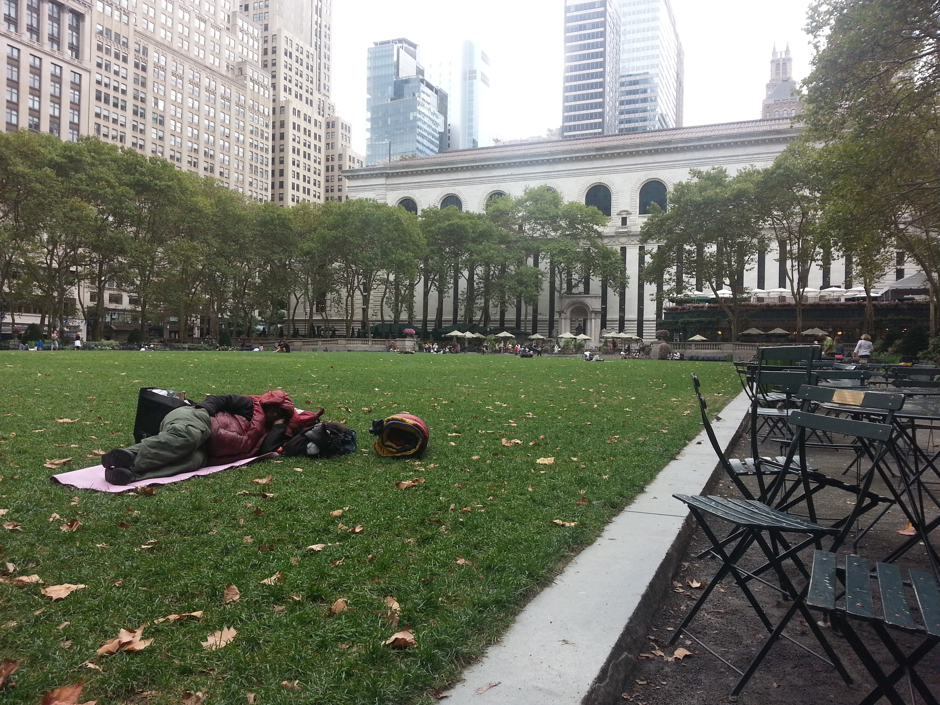 Homeless sleeping in Bryant Park