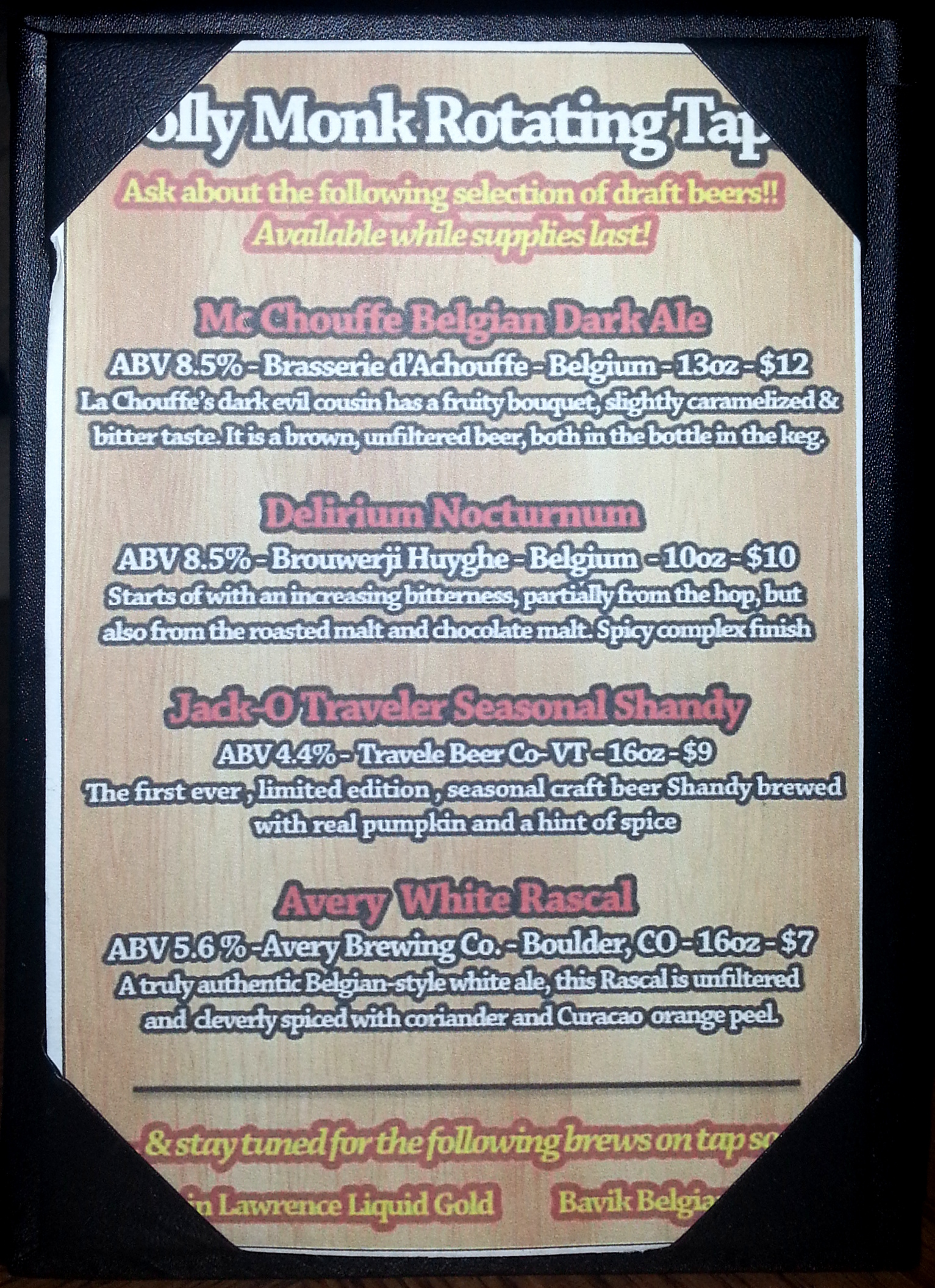 Jolly Monk menu